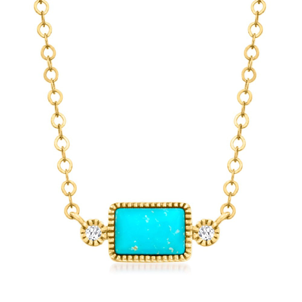 RS Pure by  Turquoise Necklace with Diamond Accents in 14Kt Yellow Gold