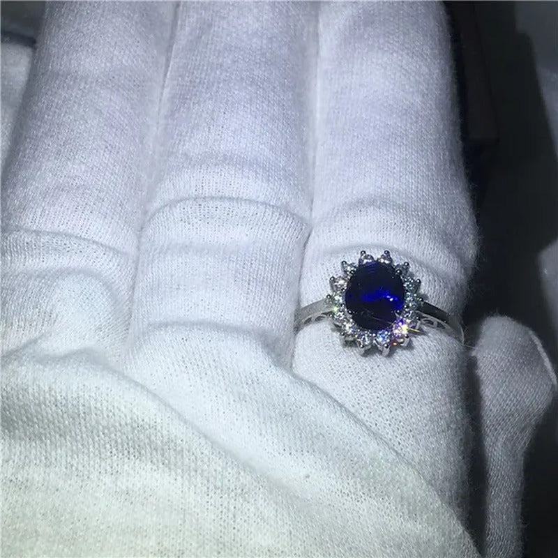 Exquisite Luxury Silver Plated Blue Cubic Zirconia Ring Engagement Wedding Band