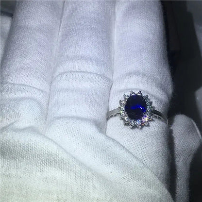 Exquisite Luxury Silver Plated Blue Cubic Zirconia Ring Engagement Wedding Band