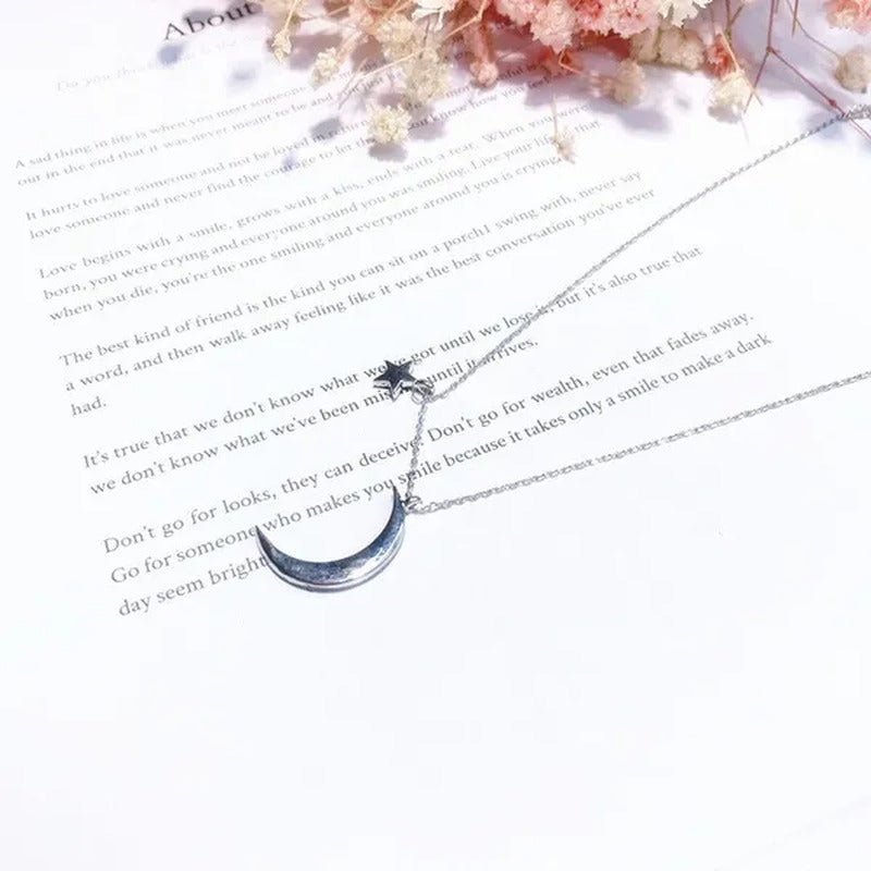 Fashion Black Diamond Star Moon Necklace Simple Moon Clavicle Chain Women
