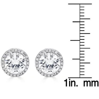 14K Gold Lab Created White Sapphires and 0.14 CT. T.W. Diamond Halo Stud Earring