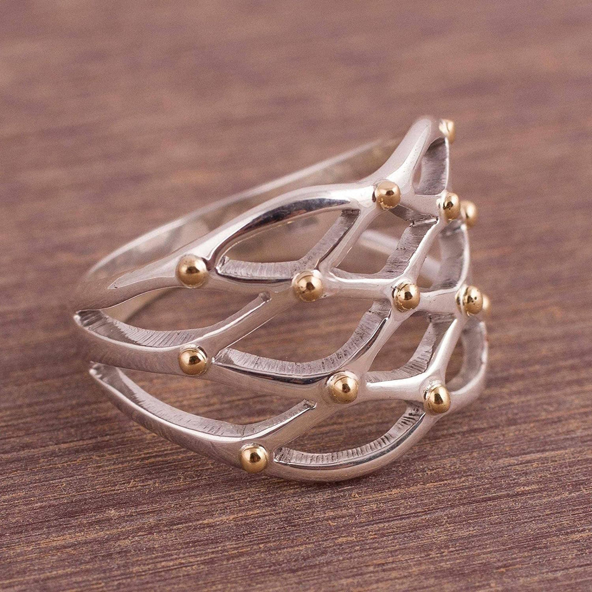 18K Gold Plated .925 Sterling Silver Cocktail Ring, Webbed Love'