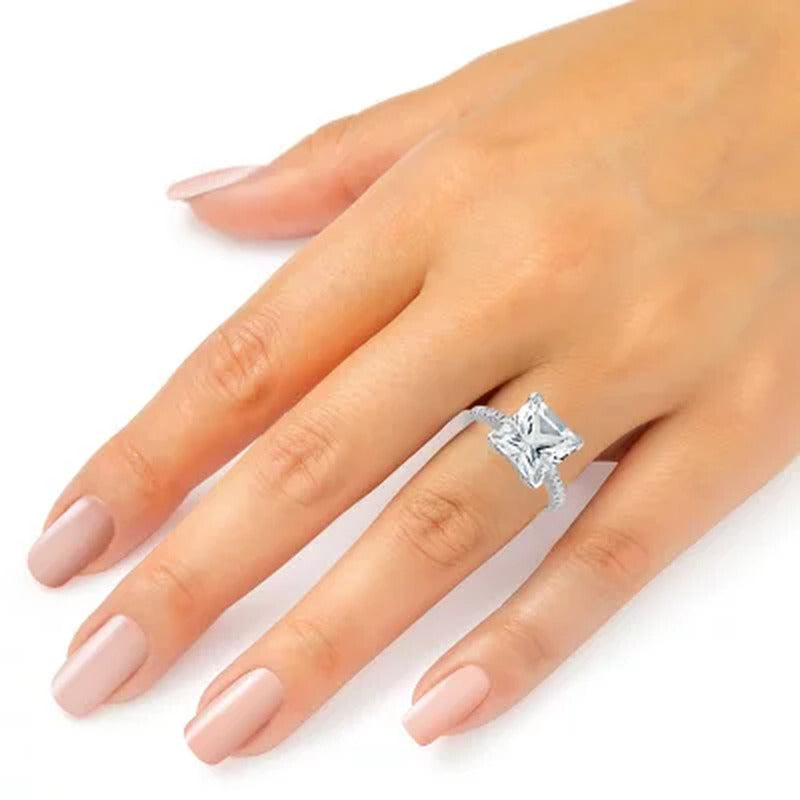 Princess Cut White Topaz and Diamond Ring in 14K White Gold