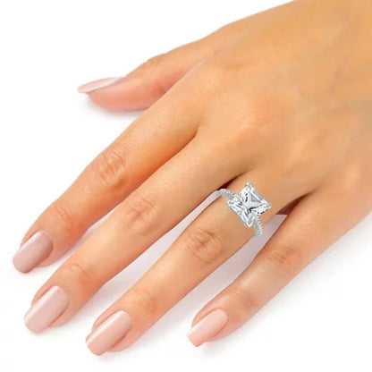 Princess Cut White Topaz and Diamond Ring in 14K White Gold