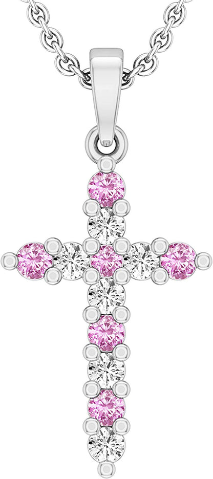 Alternate round Diamond or Gemstone Crucifix Religious Cross Pendant for Ladies