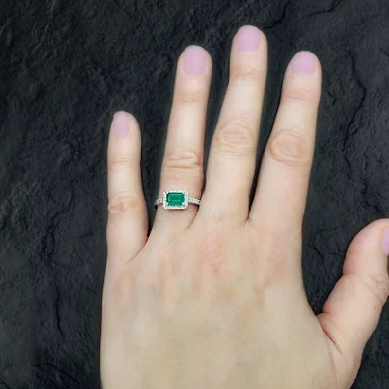Genuine Emerald and 0.23 CT. T.W. Diamond Ring in 14K Gold