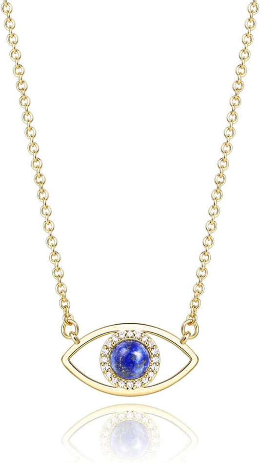 14K Gold Dainty Evil Eye Necklace for Women | Gemstone Necklace | Real Crystal N