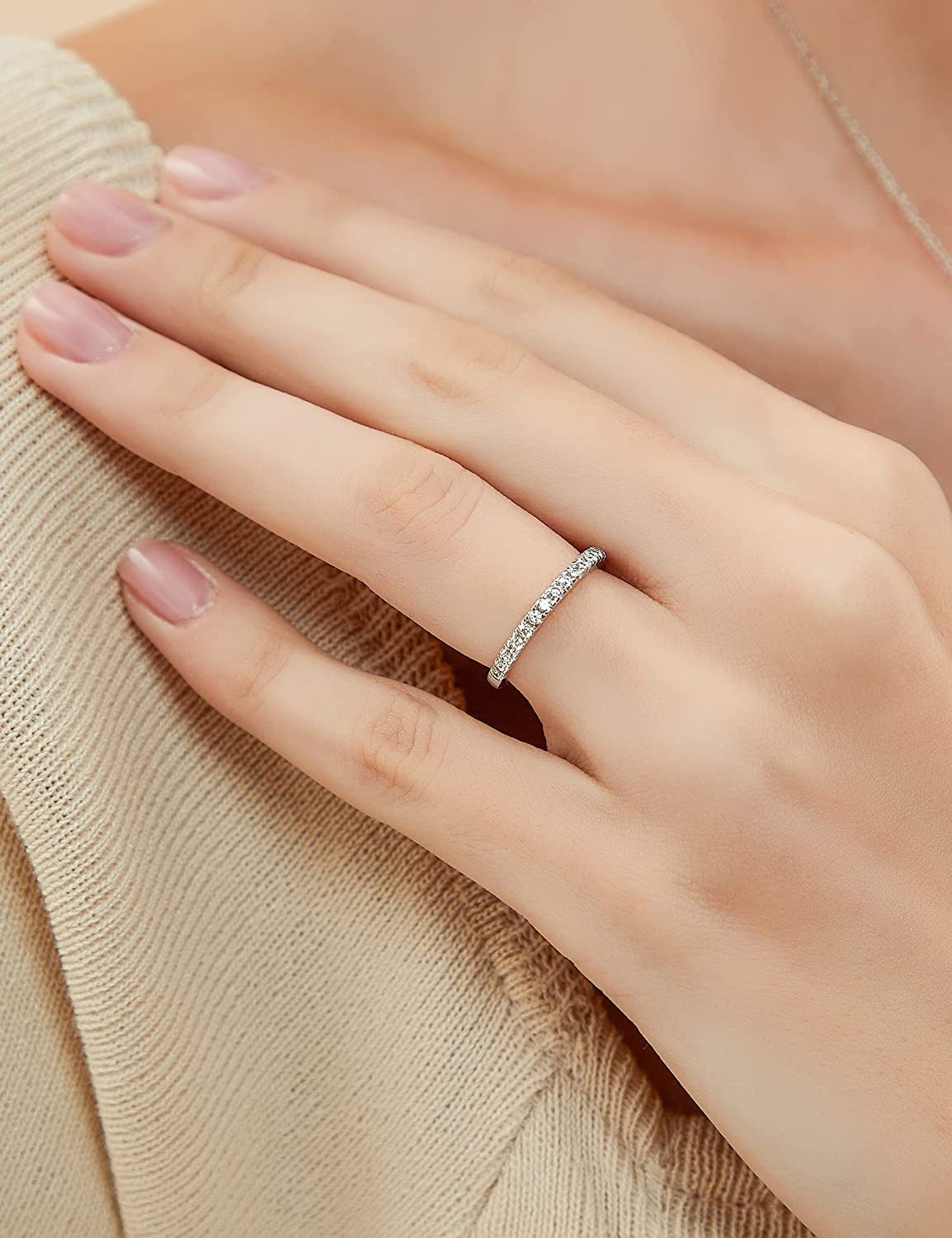 2Mm 925 Sterling Silver Wedding Band Cubic Zirconia Half Eternity Stackable Enga