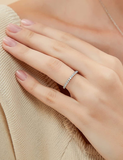 2Mm 925 Sterling Silver Wedding Band Cubic Zirconia Half Eternity Stackable Enga