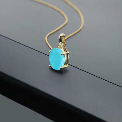 10K Yellow Gold Green Turquoise and White Diamond Pendant Necklace for Women (3.