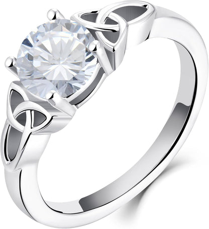 Celtic Knot Rings for Women 925 Sterling Silver Birthstones 18K White Gold Plated Statement Rings