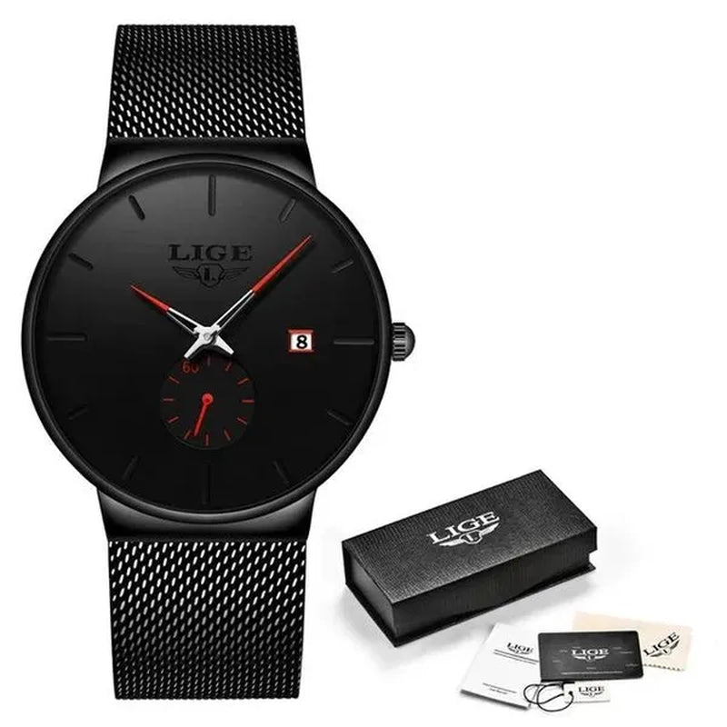LIGE 2024 Fashion Mens Watches Top Brand Luxury Quartz Watch Men Casual Slim Mesh Steel Waterproof Sport Watch Relogio Masculino