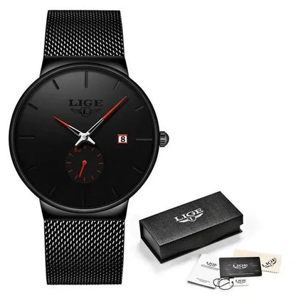 LIGE 2024 Fashion Mens Watches Top Brand Luxury Quartz Watch Men Casual Slim Mesh Steel Waterproof Sport Watch Relogio Masculino