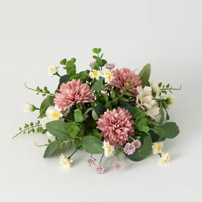 9" Artificial Pink Mixed Floral Half Orb