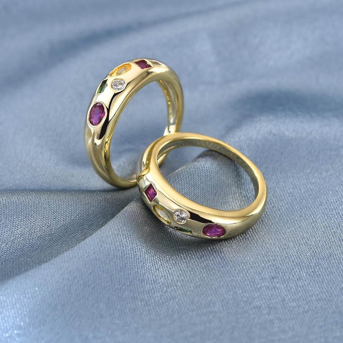 Chunky Gold Plated Rings for Women - Trendy Cubic Zirconia 14K Gold Filled Stackable Rings