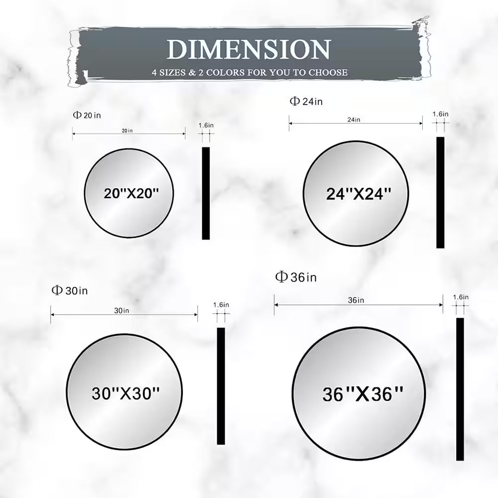 30 In. W X 30 In. H round Framed Wall Mount Bathroom Vanity Mirror in Black