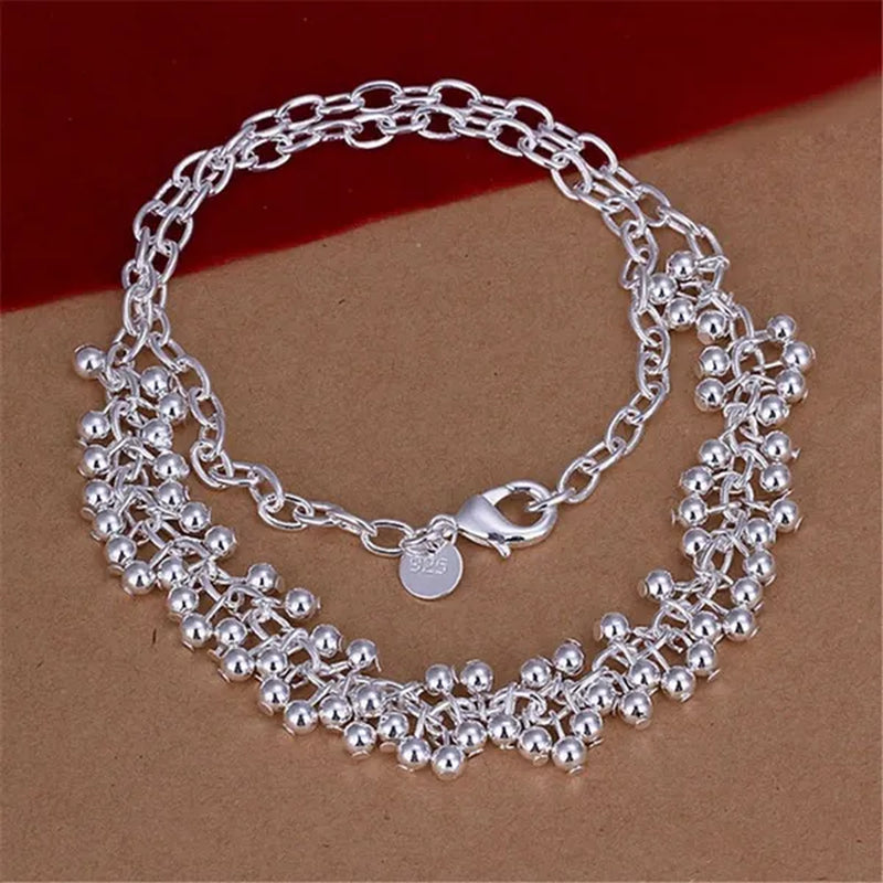 Hot Charm 925 Sterling Silver Bracelets Necklace Jewelry Set for Women Beautiful Fringe Line Frosted Beads Fashion Party Gifts