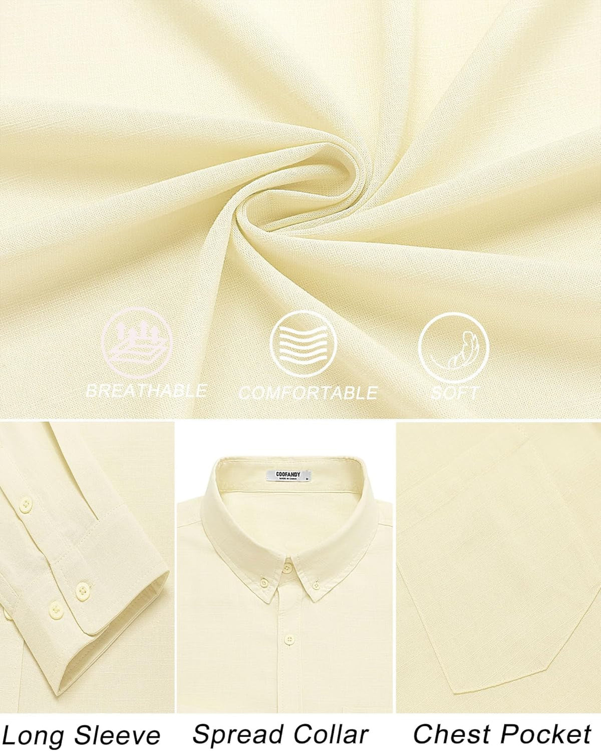 Men'S Long Sleeve Button down Shirts Casual Cotton Linen Shirts Summer Beach Shirt with Pocket