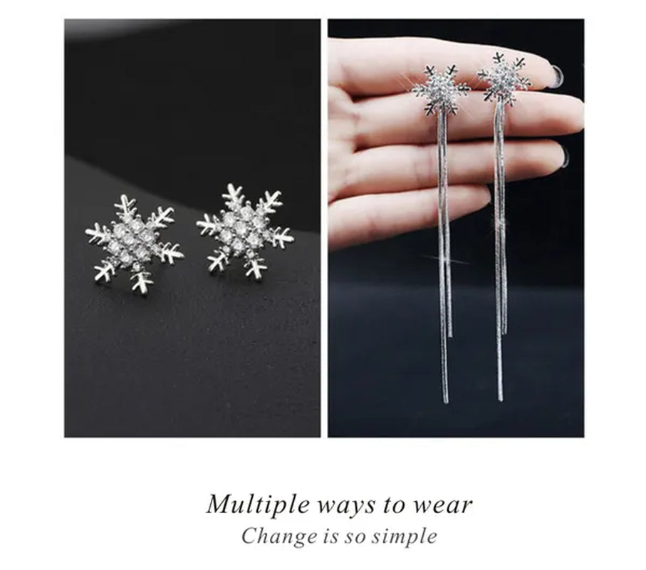Exquisite 925 Sterling Silver Diamond Earrings Tassel Earrings Snowflake Earrings A Pair of Earrings Suitable for Women's Wedding Bride Princess Engagement Crystal Pendant Earrings Party Jewelry Lover Gift