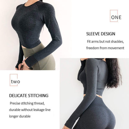 Women'S Long Sleeves Workout Crop Tops Seamless Sports Shirts Fitness Activewear
