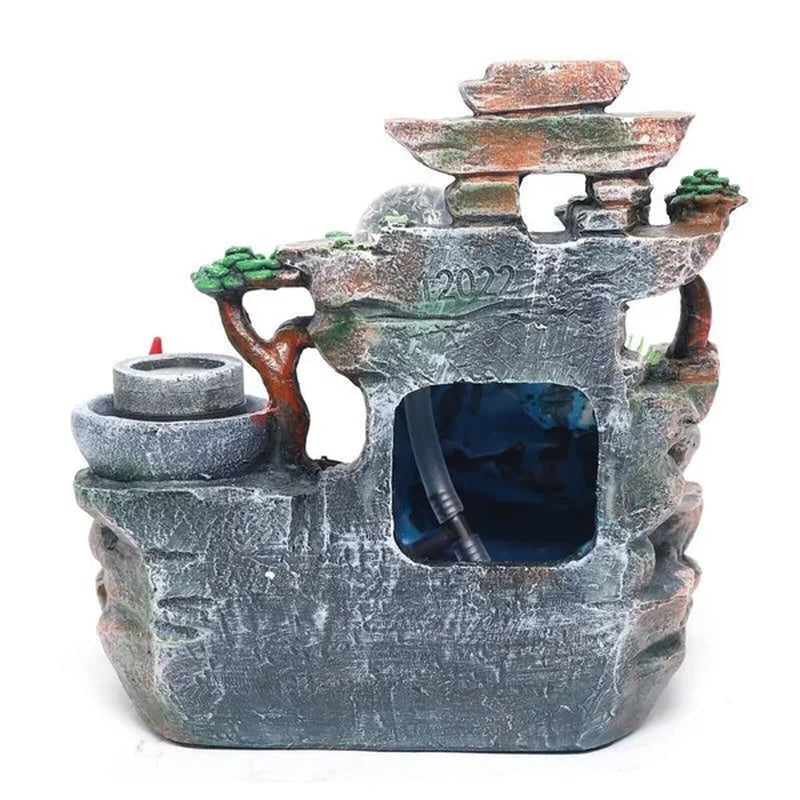 Desktop Rockery Fountain Waterfall Indoor Decoration LED Light Home Office Decor