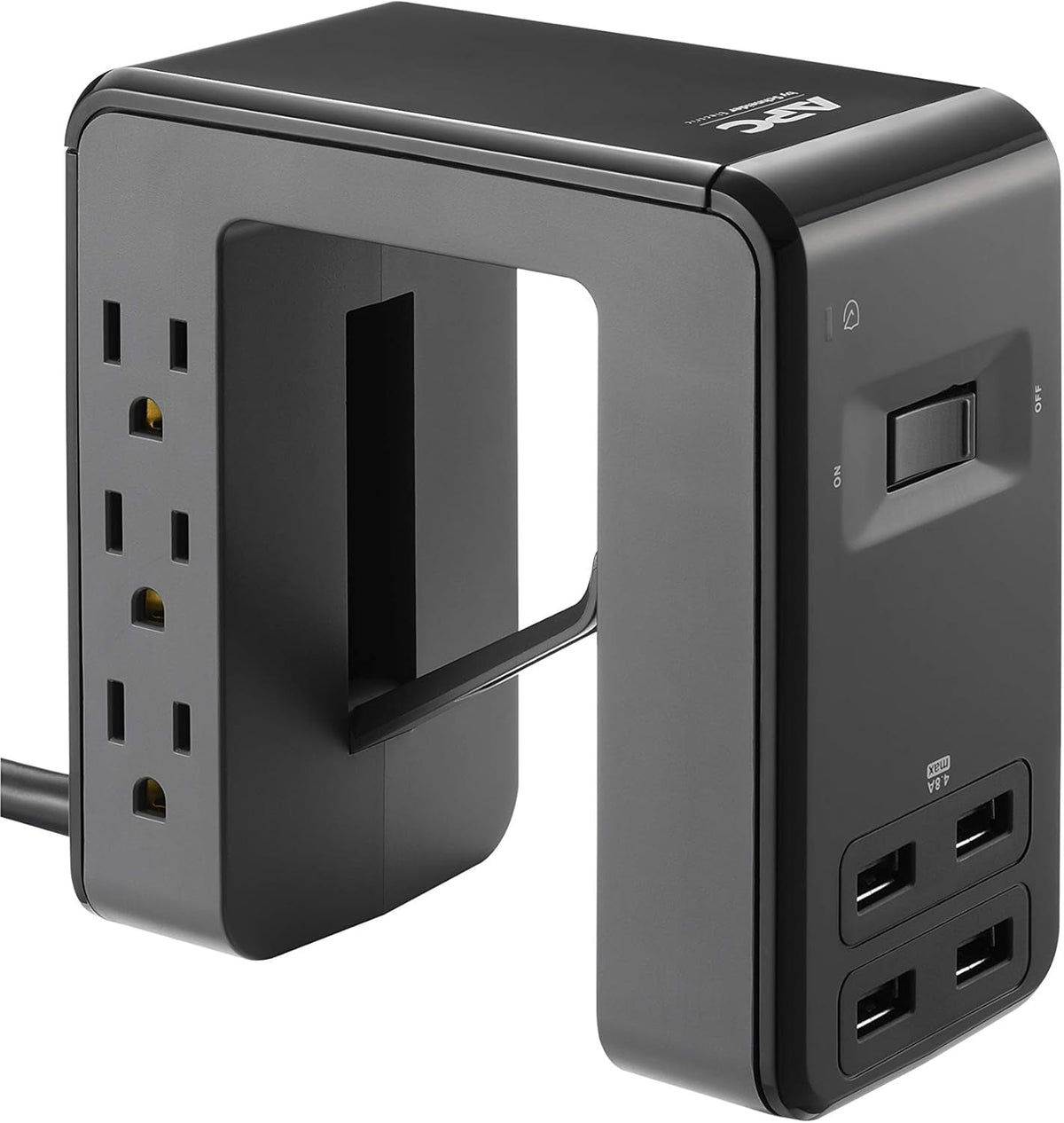 Desk Mount Power Station PE6U4, U-Shaped Surge Protector with USB Ports (4), Desk Clamp, 6 Outlet, 1080 Joules Black