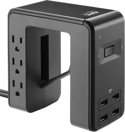 Desk Mount Power Station PE6U4, U-Shaped Surge Protector with USB Ports (4), Desk Clamp, 6 Outlet, 1080 Joules Black