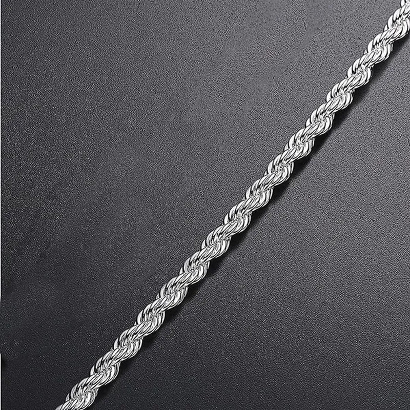 FASHION 925 Silver Rope Chain Bracelet 4mm Silver Bracelet for Men Women Silver Bracelet