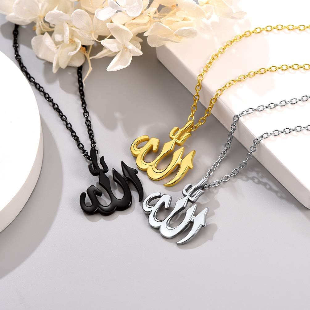 Stainless Steel Allah Necklace, Muslim Islamic Jewelry,Crescent Moon,Eid,Arabic Necklace,Gold/Silver Tone, Come with Box