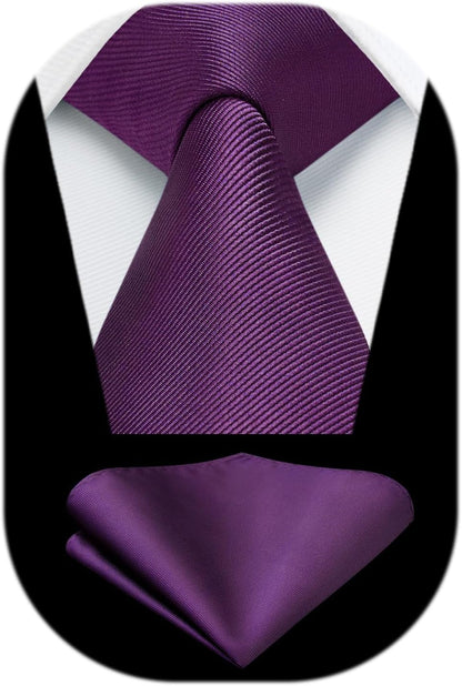 Mens Ties Solid Color Ties for Men Formal Necktie with Pocket Square Set Satin Silk Neck Tie Handkerchiefs Set