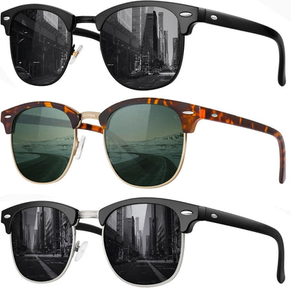 Classic Polarized Sunglasses for Men and Women Retro Style Semi Rimless Frame Sun Glasses 100% UV Protection Goggles