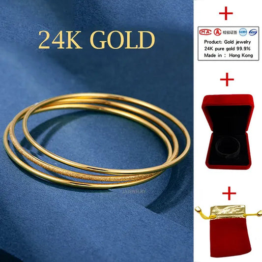 24K Pure Gold Multilayer Bracelet Set Women Bracelet Gold Jewelry