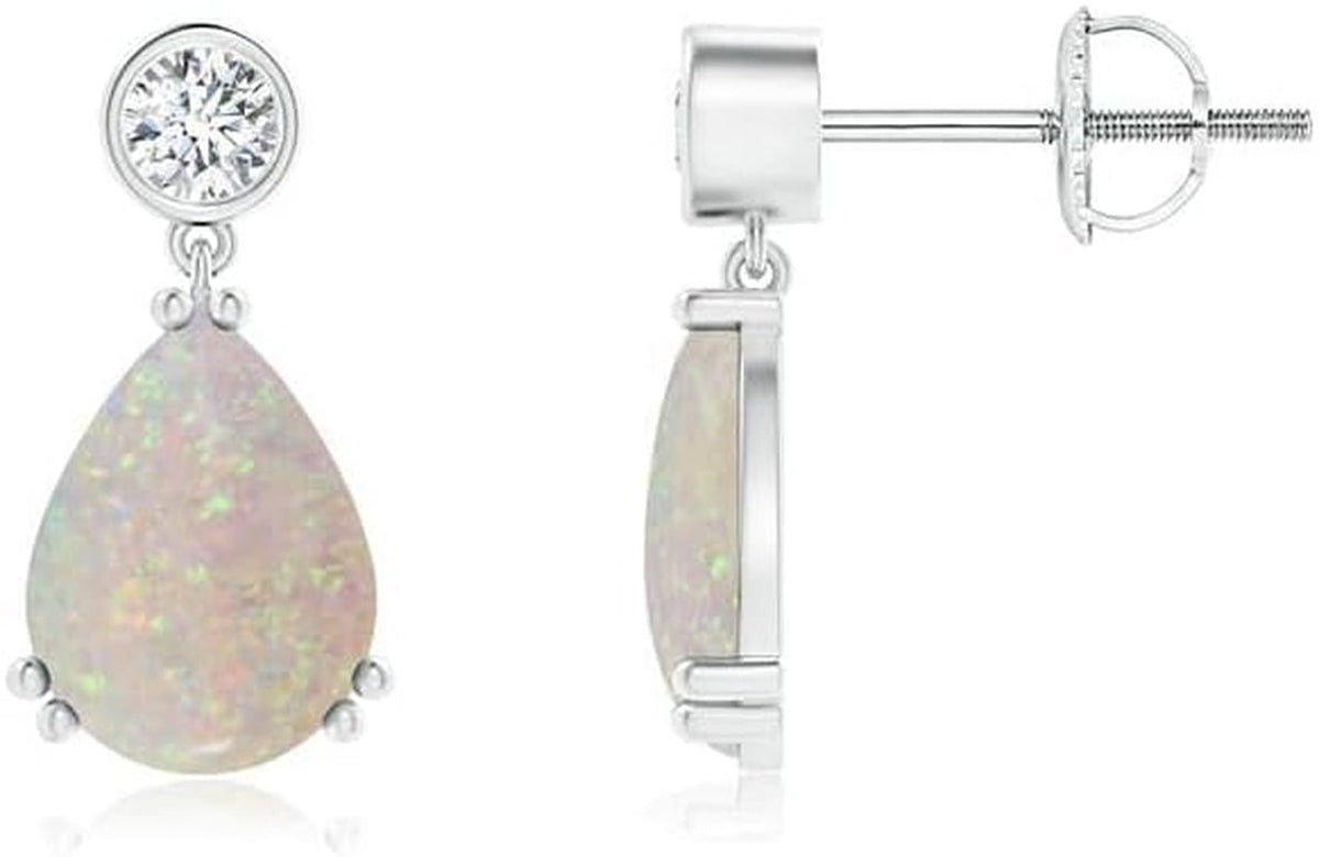 Natural Opal Drop Earrings for Women Girls in Sterling Silver/14K Solid Gold/Platinum | October Birthstone Jewelry Gift for Her | Birthday | Wedding | Anniversary