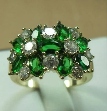 Natural 6.69CT Emerald Diamond 14K Yellow Gold Ring Size 6-10