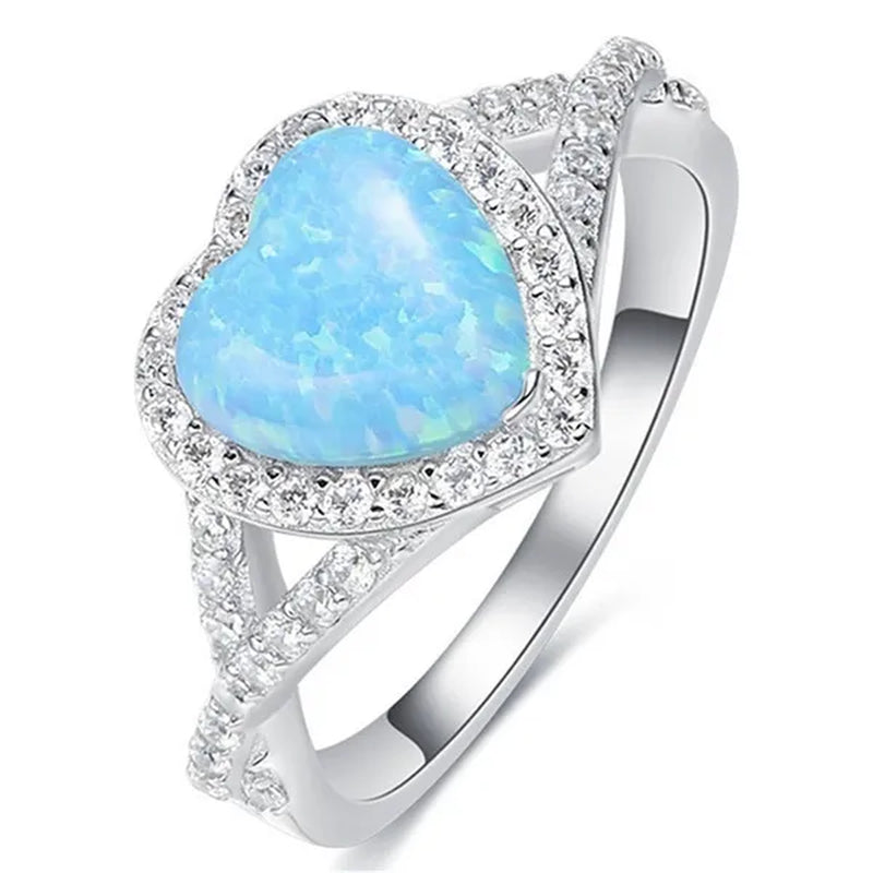 Elegant Exquisite Turquoise Heart Rhinestone Natural Diamond Rings for Women Temeprament White Sapphire Birde Wedding Band Proposal Engagement Party Banquet Ring Size 5-12