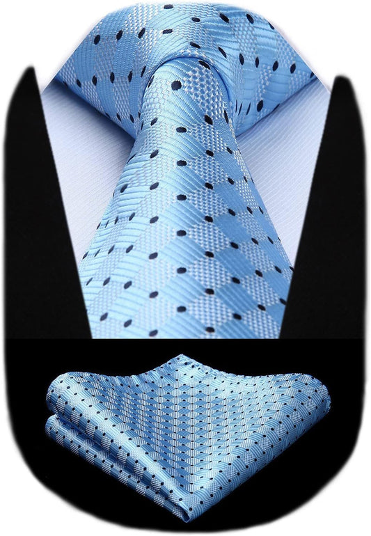 Mens Ties Plaid Tie and Pocket Square Set Classic Woven Formal Checkered Neckties & Handkerchief Wedding Party
