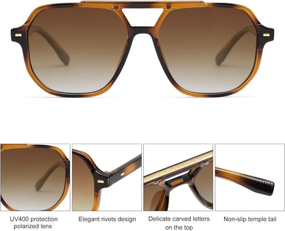 Retro Trendy Aviator Polarized Sunglasses Men Women Vintage 70s Square Stylish Frame Sun Glasses SJ2283