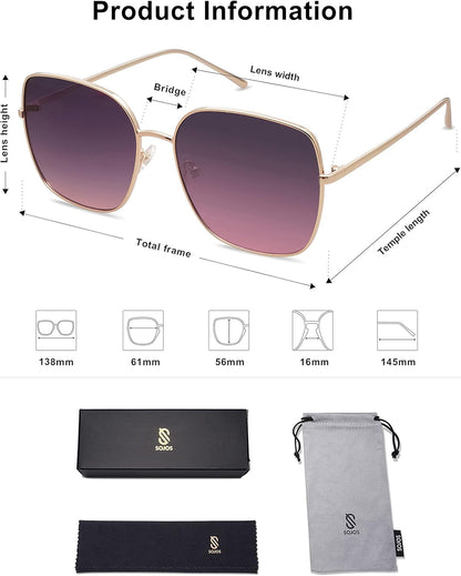 Trendy Oversized Square Metal Frame Sunglasses for Women Men Retro Big Flat Lens UV Protection Sunglasses SJ1146