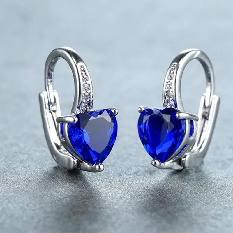 Heart Cut Blue Sapphire Hoop Drop Earrings for Women Bridal Wedding Party Romantic Gift Jewelry