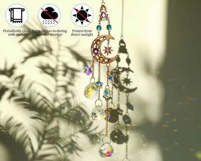 Crystal Rainbow Suncatcher with Rhinestones Hanging Glass Suncatcher for Window (MOON&STAR&SUN)