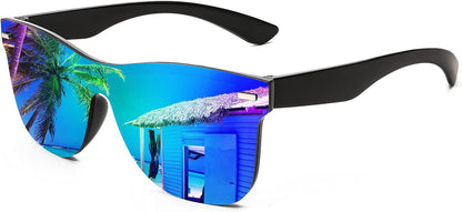 Sunglasses, Rimless Mirrored Sun Glasses with Reflective One-Piece Lens, B4114
