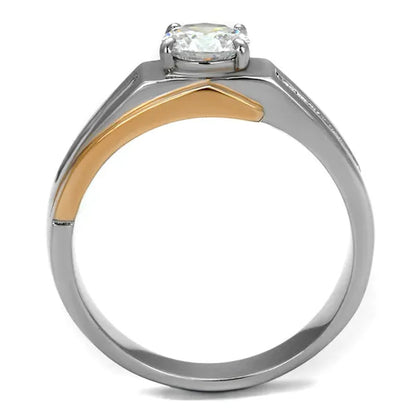 Men's 1.33 Ct Round Cut Simulated Diamond Two Toned Stainless Steel Ring Size 6-13
