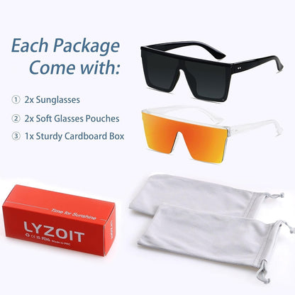 Square Oversized Sunglasses for Women Men Big Flat Top Fashion Shield Large UV Protection Rimless Shades