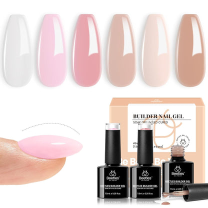 Beetles Builder Nail Gel 12 Pcs, 8-in-1 Pink Pastel Nude Gel Builder for Nails Beige White Colors Hard Gel Builder Extension Gel Nail Strengthener Nail Art Design Spring Gifts for Girls and Women