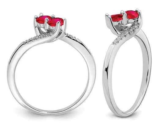 1/3 Carat (ctw) Natural Ruby Ring in 14K White Golld with Accent Diamonds