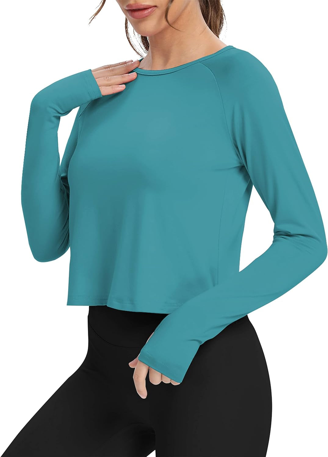 Long Sleeve Athletic Workout Shirts Sports Yoga Gym Crop Tops for Women