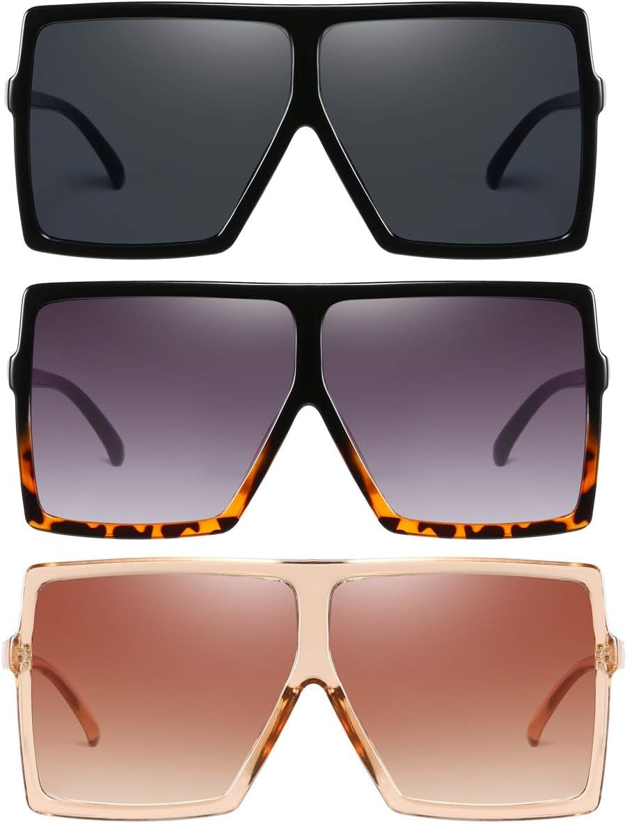 3 pieces Sunglasses for Women Men Large Frame Retro Square glasses