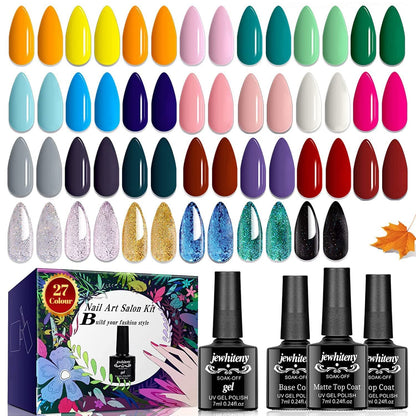27 Colors Gel Nail Polish Kit with U V Light, 120W U V LED Nail Dryer Lamp Curing Gel Nail Polish Set Popular Gel Nail Polish Set DIY at Home, Nail Manicure Tools