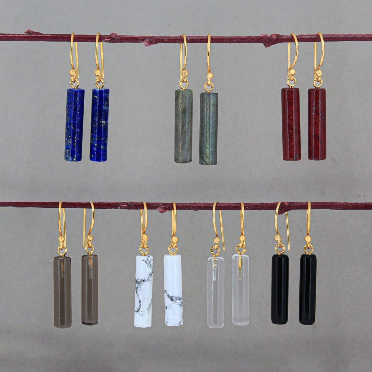 Gempires Lapis Lazuli Bar Earrings, Drop Dangle Earring for Women, September Birthstone,14K Gold Plated Hook Earrings (Lapis Lazuli)