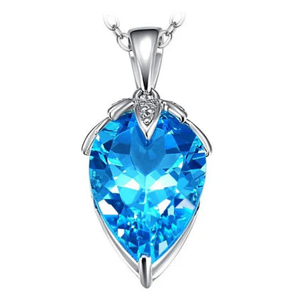 Luxury Sapphire Gemstone blue Crystal Pendant Necklace for Women 925 Sterling Silver Diamond Party Jewelry Gifts